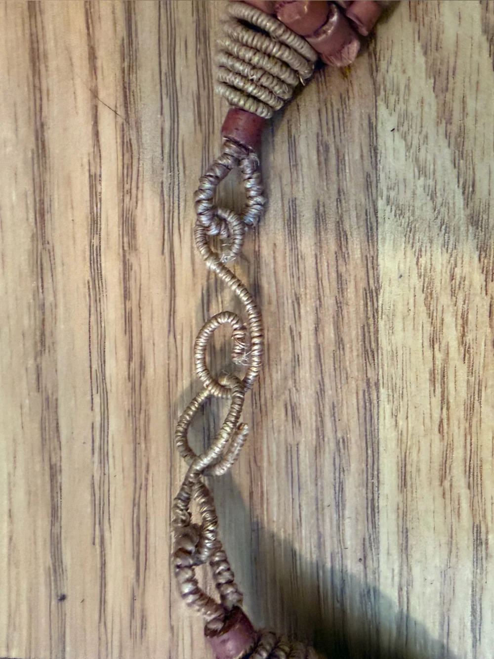 Handmade natural all wooden bead and pendent necklace with wire @ jute clasp.
